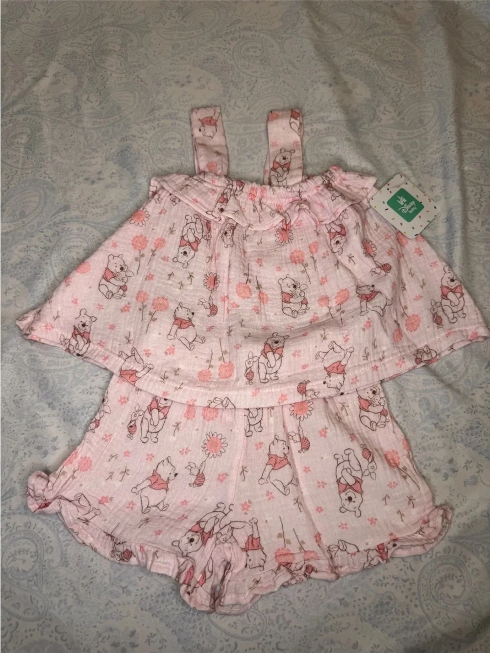 Disney Baby Winnie The Pooh 100% Cotton Gauze Flowy Tank Style 2 Piece Short Set